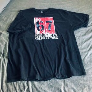 Polo brand XXL tee, black red, sewn on graphic